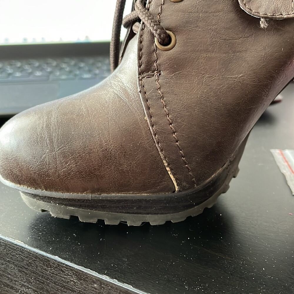 Shoedazzle Lace Up Boots Womens 6.5 Brown Leather High Stiletto Heel NEW in Box - Picture 6 of 6